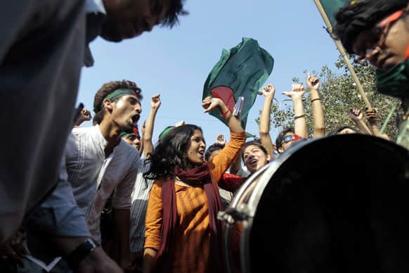 Bangladeshi activists celebrate the death sentence awarded to Delwar Hossain Sayedee, one of the top leaders of Jamaat-e-Islami, in Dhaka.