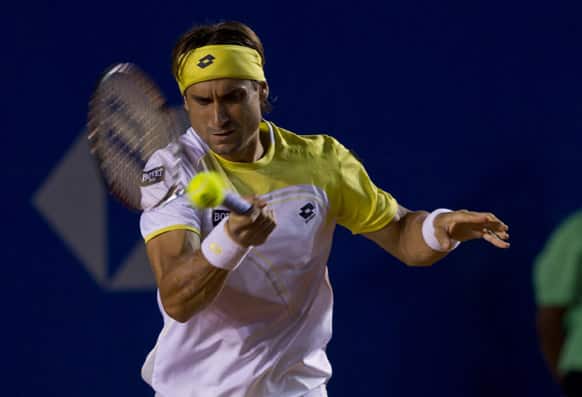 Spanish´s David Ferrer returns the balll to Croatia`s Antonio Veic during the Acapulco Tennis Open in the Pacific resort in Acapulco.