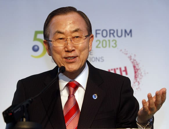 UN Secretary General Ban Ki-moon speaks at the youth event of the 5th global forum of the United Nations alliance of civilizations in Vienna, Austria.