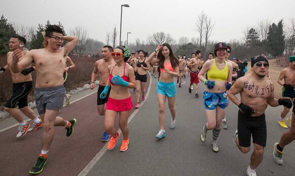 Half-naked participants take part in the