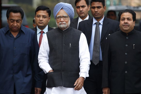 Prime Minister Manmohan Singh arrives at the Parliament in New Delhi. The budget session of the parliament began on Thursday.