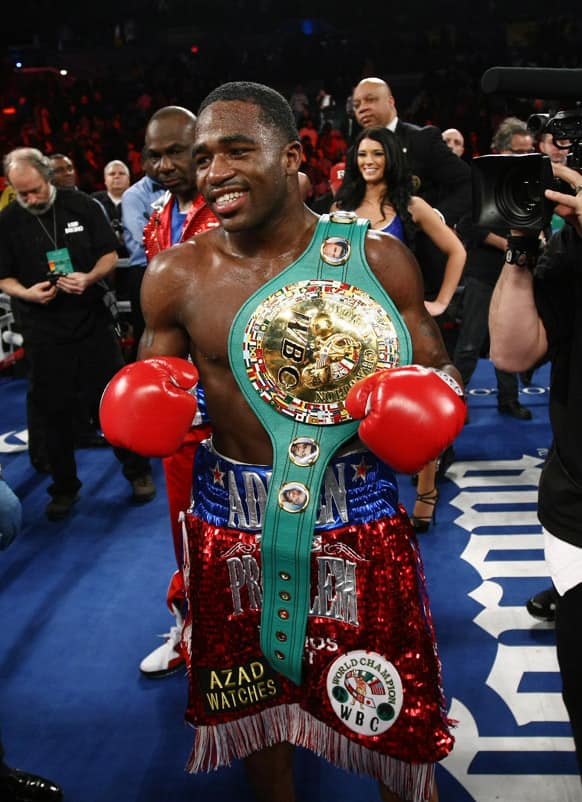 Adrien Broner celebrates after beating Gavin Rees of Britain in their WBC lightweight title match in Atlantic City, N..J. Broner won in five rounds.