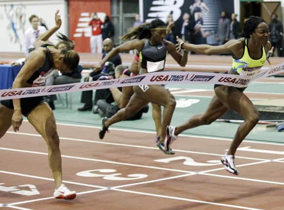 Yvette Lewis wins the 60m hurdles during the 106th Millrose Games with a time of 7.84, in New York.