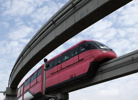 A monorail travels on its trial run in Mumbai. The Chembur-Wadala corridor will be the country’s first monorail route and is expected to be operational later this year.