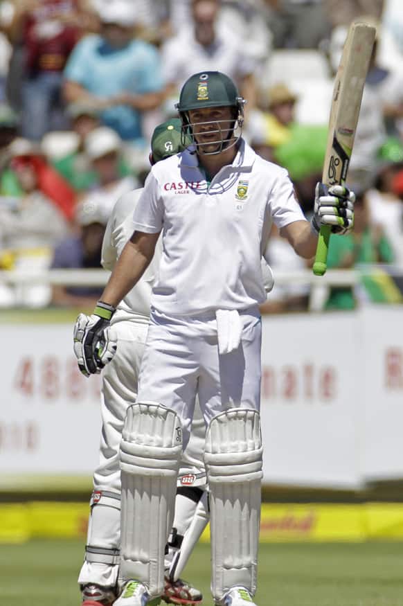 South African AB de Villiers, as he makes fifty runs against Pakistan on the third day of the 2nd cricket test match in Cape Town, South Africa