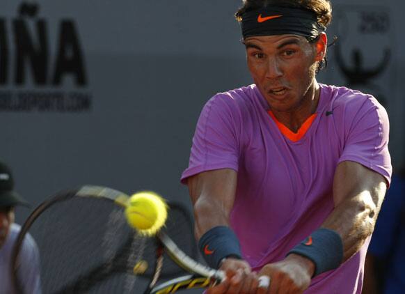 Spain`s Rafael Nadal sits between games during his match against Spain`s Daniel Gimeno-Traver during the VTR Open tennis tournament in Vina del Mar, Chile.