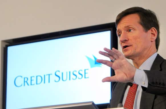 Credit Suisse CEO Brady W. Dougan speaks at a press conference announcing the bank`s 2012 full year result in Zurich, Switzerland. Credit Suisse, Switzerland`s second-biggest bank, returned to profit in the fourth quarter of 2012 but said it was planning to cut costs more than previously planned.