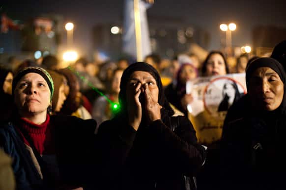 Egyptian women gather to denounce sexual violence and harassment against women in Cairo, Egypt.