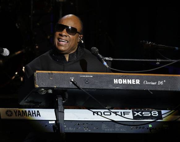 Singer Stevie Wonder performs during the Inaugural Ball at the 57th Presidential Inauguration in Washington.