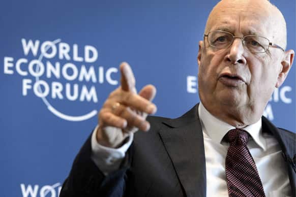 German Klaus Schwab, founder and president of the World Economic Forum, WEF, gestures during a press conference, in Cologny near Geneva, Switzerland.