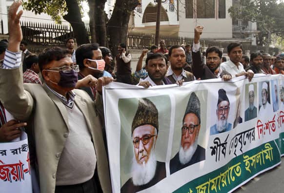 Bangladesh’s largest Islamic party and the main opposition Jamaat-e-Islami shout slogans during a protest in Dhaka, Bangladesh.
