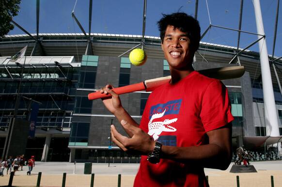 Somdev Devvarman is photographed outside the Melbourne Cricket Ground, in Melbourne, Australia.