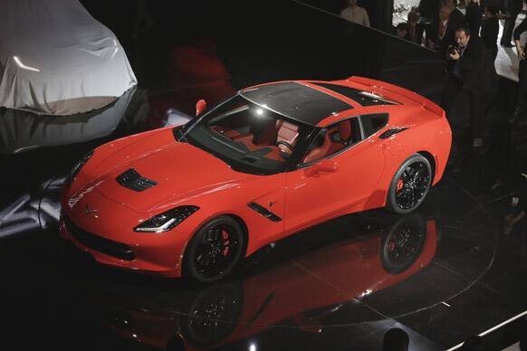 General Motors unveils its newly redesigned Corvette Stingray in a formal industrial complex, the night before press days at the North American International Auto Show in Detroit.