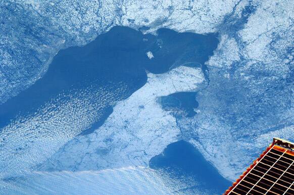 In this photo posted on Twitter by Canadian astronaut Chris Hadfield on Jan. 5, 2013, the cities of Cleveland, Toledo, Ohio, and Detroit are shown.