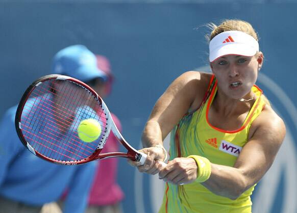 Germany`s Angelique Kerber plays a shot in her match against Kazakhstan`s Galina Voskoboeva at the Sydney International Tennis tournament in Sydney, Australia.