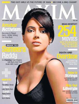 Sameera Reddy flashes her cleavage on the cover of Maxim magazine. 