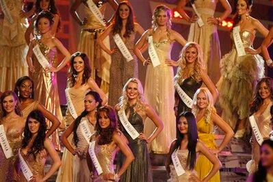 Contestants stand together during the Miss World pageant in Johannesburg, South Africa