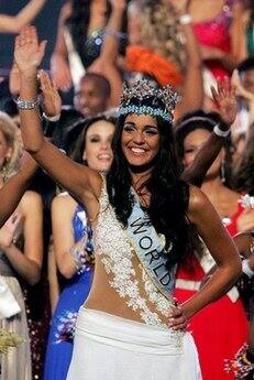 Miss Gibraltar waves after being crowned the 59th Miss World pageant held in Johannesburg, South Africa. An estimate of over 1 billion viewers watched the final.