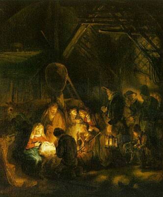 The Adoration of the Shepherds [2] (1646): Painted by Rembrandt (1606 – 1669). Oil on canvas (65× 55 cm). On display at National Gallery, London.