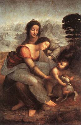 Virgin and Child with St. Anne(1510): Painted by Leonardo da Vinci(1452-1519). Oil on wood(168x 112 cm). On display at Musée de Louvre, Paris.