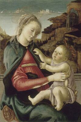  Madonna del Guidi di Faenza (1465-70): Painted by Botticelli (Sandro Filipepi) (1445 – 1510). Tempera on panel(73x49 cm). On display at Musée de Louvre, Paris. 