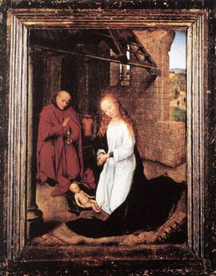  The Nativity(1470-72): Painted by Hans Memling (1433 – 1494). Oil on panel (29 × 21 cm) on display at Museum für Angewandte Kunst, Cologne. 