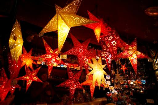 Christmas decorations pictured at the Christmas market in Munich, southern Germany.