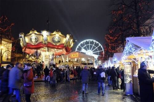 A Christmas market is seen on the Saint Catherine's Place in Brussels, Tuesday Dec. 22, 2009.