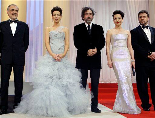 Jury members and actors, from left, Alberto Barbera, Kate Beckinsale, Tim Burton, Kristin Scott Thomas and Russell Crowe during the Opening Ceremony, at the 63rd international film festival, in Cannes, southern France.