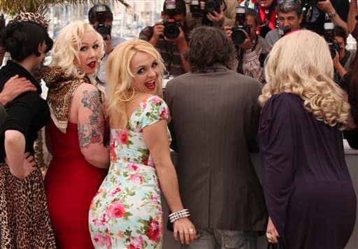 From left to right, actress Evie Lovelle, actress Mimi Le Meaux, actress Julie Atlas Muiz, actor and director Mathieu Amalric, and actress Dirty Martini, attend a photo call for Tournee, at the 63rd international film festival, in Cannes, southern France