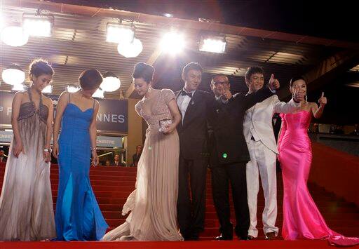 Actors, third from left, Fan Bingbing, director Wang Xiaoshuai, Zi Yi, Qing Hao and Li Feier arrive for the screening of 