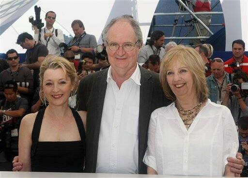 From left, actress Lesley Manville, actor Jim Broadbent and actress Ruth Sheen pose during a photo call for the film 