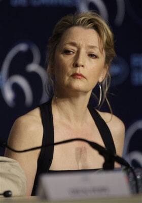 Actress Lesley Manville attends a press conference for 