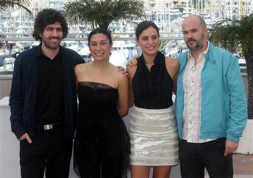 From left, director Ivan Fund, actress Eva Bianco, actress Victoria Raposo and director Santiago Loza pose during a photo call for the film 