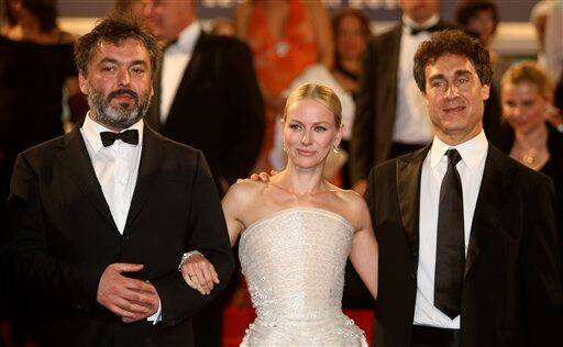 Screenwriter Jez Butterworth, left, actress Naomi Watts, and director Doug Liman, right, exit after the screening of 