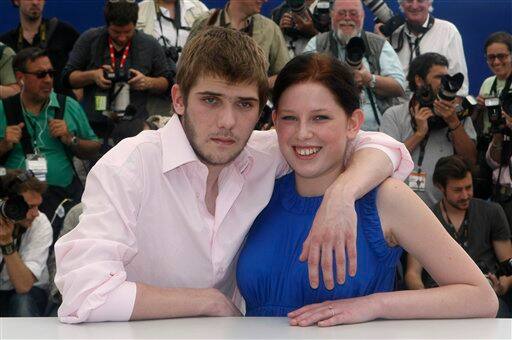 Actor Rudolf Frecska, left, actress Kitty Csikos, right, pose during a photo call for 