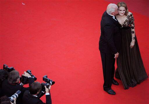 Director Nikita Mikhalkov, left, and actress Nadezhda Mikhalkova arrive for the screening of the film 