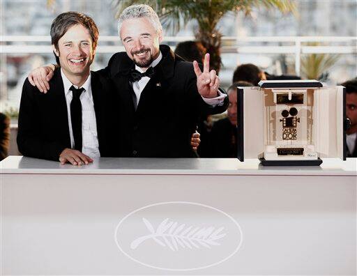 Actor and Camera D'Or Jury President Gael Garcia Bernal, left, and winner of the Camera D'Or Award Michael Rowe after the awards ceremony at the 63rd international film festival, in Cannes