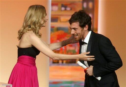 Actress Diane Kruger presents the joint award for Best Actor to Emilio Germano during the awards ceremony at the 63rd international film festival, in Cannes