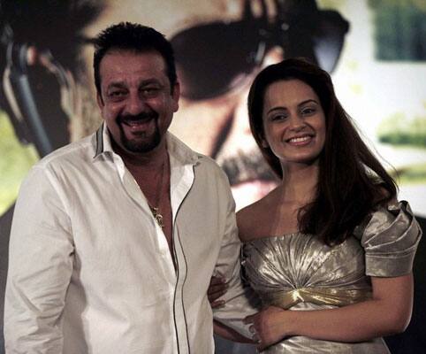 Bollywood actors Sanjay Dutt (L) and Kangana Ranawat smile during a news conference for the International Indian Film Academy (IIFA) awards in Colombo June 5, 2010. Colombo is playing host to the annual awards which are held in a different city each year.