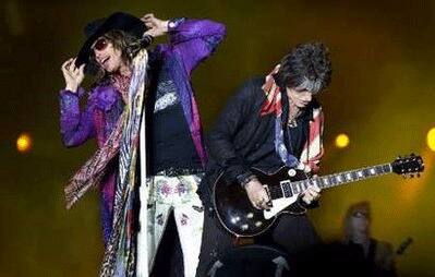 Steven Tyler and lead guitarist Joe Perry of the US rock band Aerosmith perform at the Sweden Rock Festival in Solvesborg.