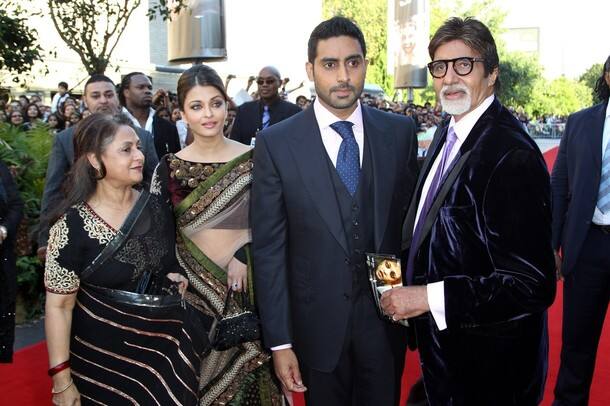 Jaya Bachchan, Aishwarya Rai, Abhishek Bachchan and Amitabh Bachchan attend the world premiere of Raavan held at The BFI Southbank on June 16, 2010 in London, England.