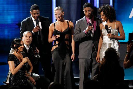 From left, Tia Mowry, Coby Bell, Pooch Hall, Brittany Daniel, Hosea Chanchez, Wendy Raquel Robinson from 