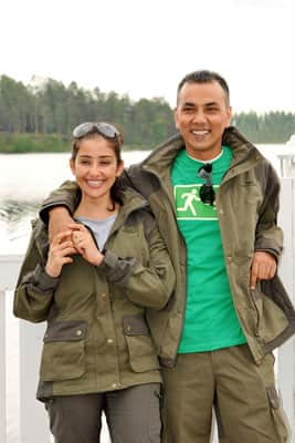 Bollywood actress Manisha Koirala (R) and her husband, Nepalese businessman Samrat Dahal pose in Sievi, Finland where the couple is spending their honeymoon. 