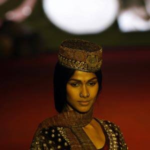 A model displays a creation by Sabyasachi Mukherjee on Day 1 of Couture Week.