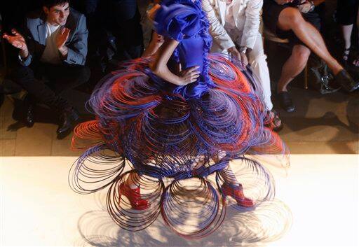 A model displays a creation by Indian designer Rohit Bal at the Pearls Delhi Couture Week 2010 in New Delhi, India.