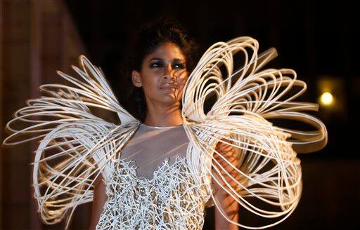 A model displays a creation by Indian designer Rohit Bal at the Pearls Delhi Couture Week 2010 in New Delhi, India.