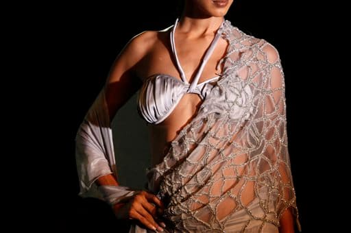 A model displays a creation by Indian designer Rina Dhaka at the Pearls Infrastructure Delhi Couture Week 2010 in New Delhi, India.