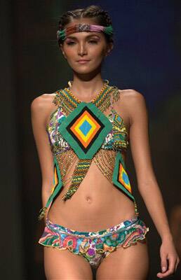 A model wears a creation by Colombian brand Agua Bendita at the Colombia Moda fashion show in Medellin, Colombia.