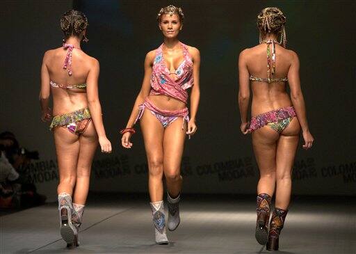 Models wear creations by Colombian brand Agua Bendita at the Colombia Moda fashion show in Medellin, Colombia.